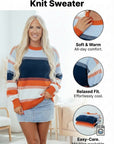 Colorblock Round Neck Long Sleeve Sweater