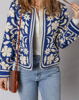 Floral Open Front Buttoned Cuff Jacket
