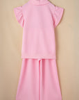 Kallie Ruffled Sleeve Zipped Top and Wide Leg Pants Set