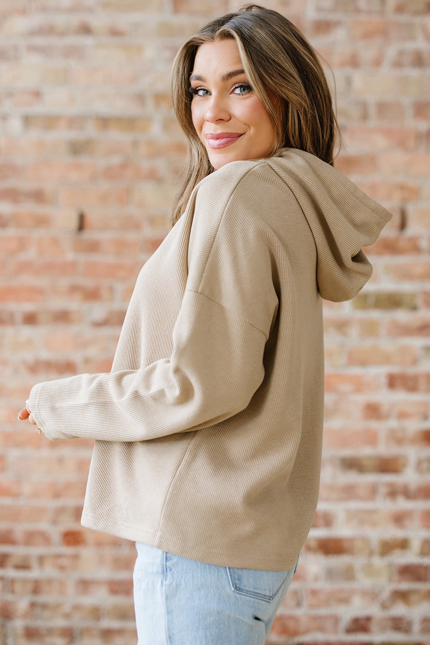 Ribbed Knit Leopard &amp; Lace Drawstring Hoodie