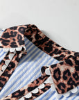 Leopard Patchwork Collared V-Neck Puff Sleeve Blouse