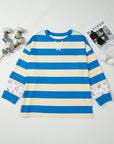 Plus Size Stripe Floral Colorblock Drop Shoulder Top