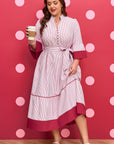Plus Size Pinstripe Ruffle Hem Midi Dress