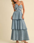 DENIM FLOWER MAXI DRESS