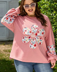 Plus Size Floral Applique Drop Shoulder Sweatshirt