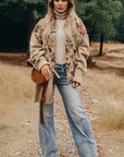 Floral Waffle Knit Patchwork Chest Pocket Buttoned Jacket