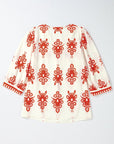 Vintage Geometric Printed V Neck Blouse