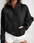 Zip Up Stand Collar Ribbed Thumbhole Sleeve Sweatshirt