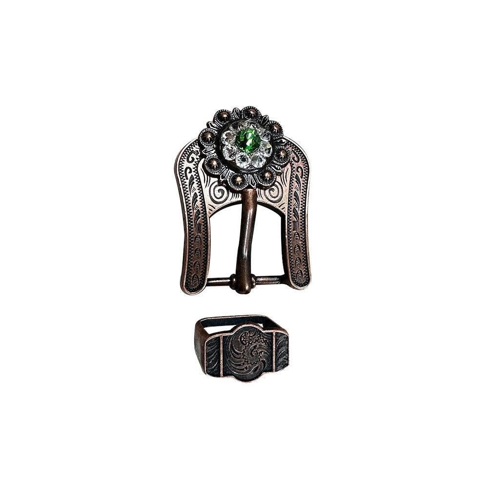Fern &amp; Clear Copper European Crystal Buckle Keeper Set