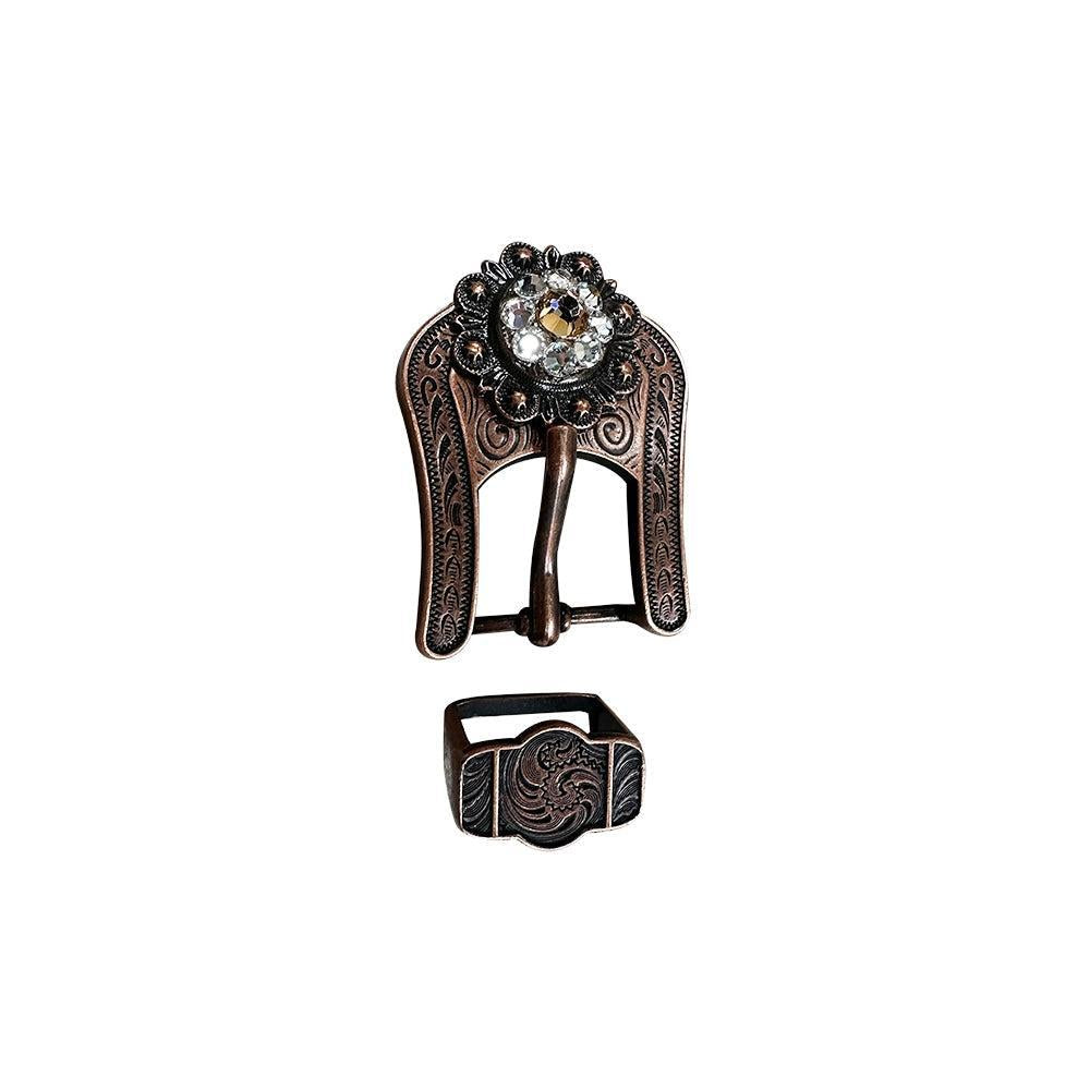 Champagne &amp; Clear Copper European Crystal Buckle Keeper Set