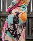 Baha Ranch Retro Pop Western Desert Cowboy Button Up Shirt Dress Duster