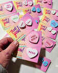 Bag of 25 -Boutique 3d Printed Package Inserts  Candy Message Heart Pins or Earrings Made in America