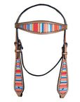 Hilason Western Horse Breast Collar Headstall American Leather Tan Serape Print