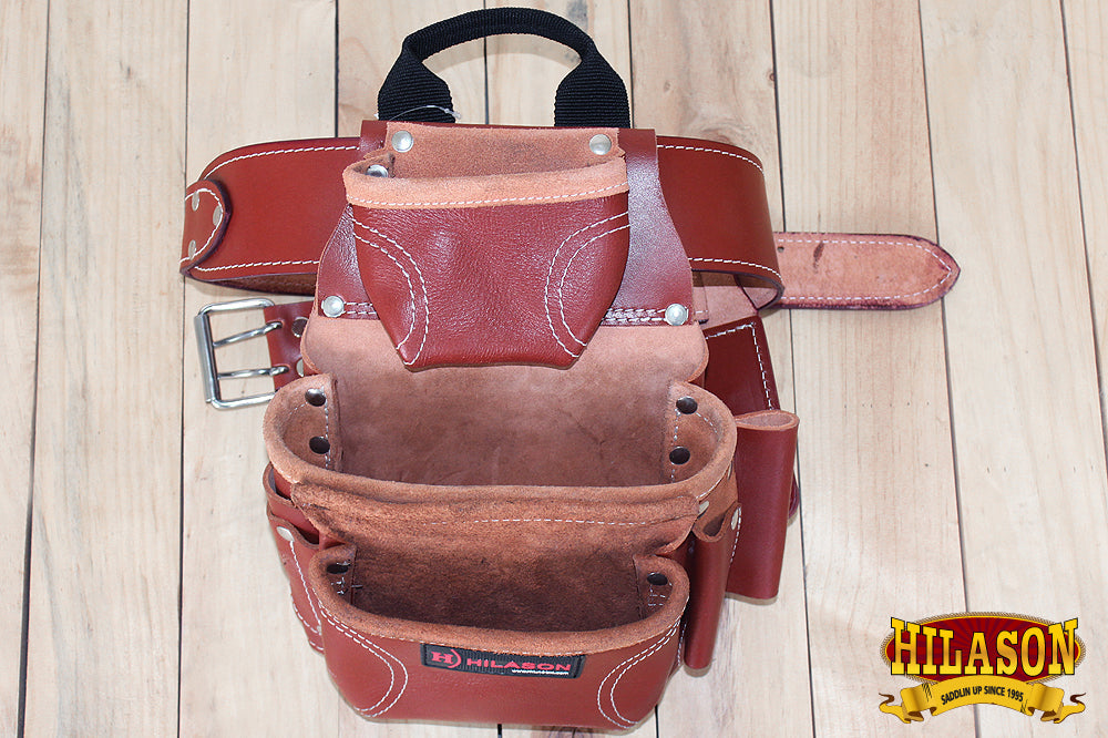 HILASON Leather Tool Bag Construction Handyman Farmers Organizer Storage Bags For Men Electrician Tools Home &amp; Wood Work