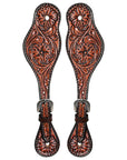Hilason Western Leather Spur Straps Brown Floral Carving Rustic Vintage