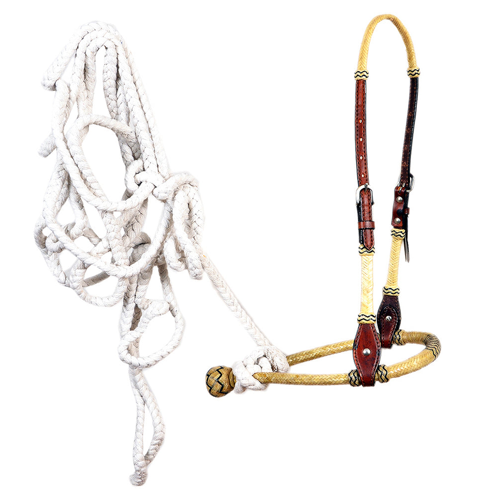 Hilason Premium Rope &amp; Leather Noseband Halter with Lead – Adjustable &amp; Durable