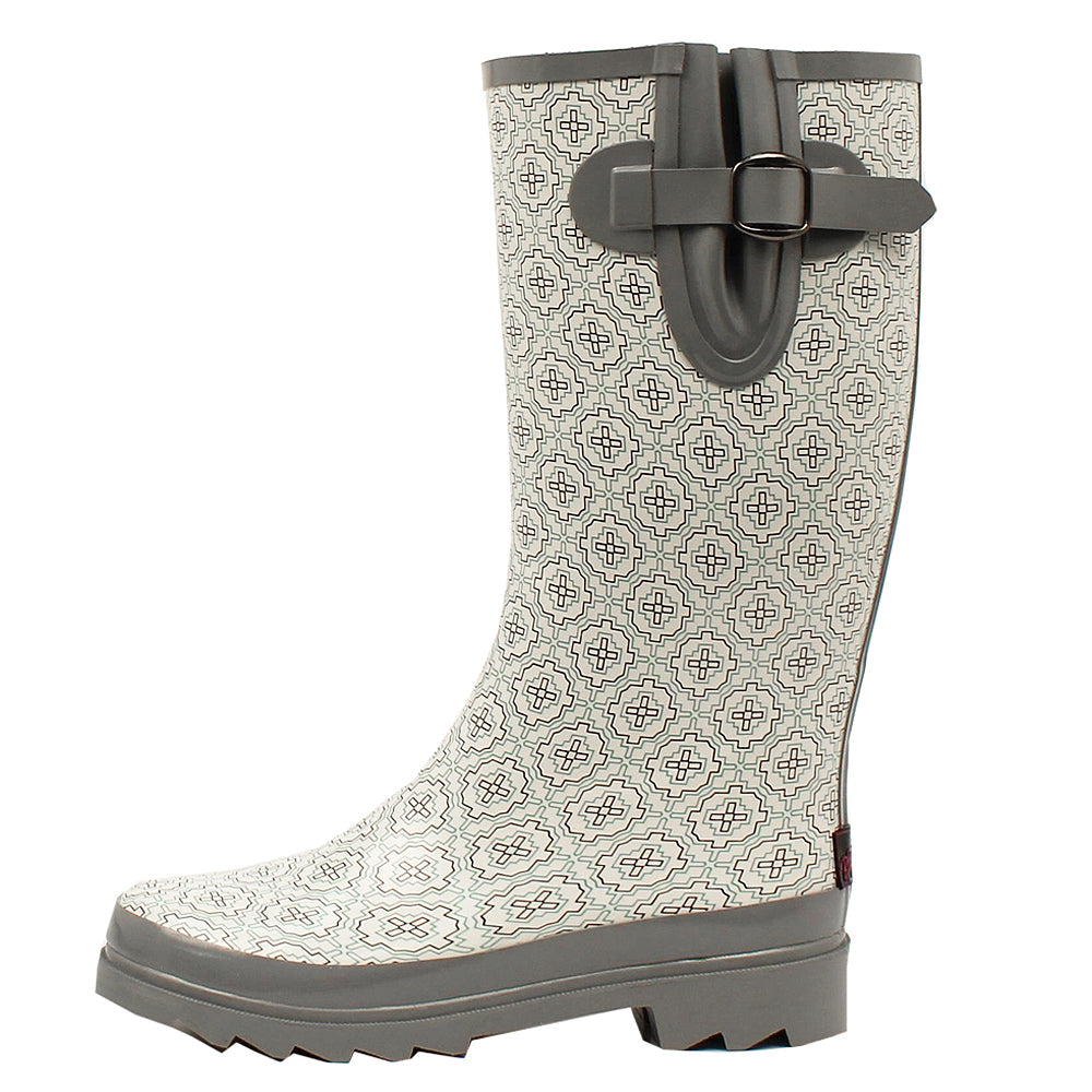 M&amp;F Western Rain Boot Womens Gray Geometric Design Round Toe Jayla Style