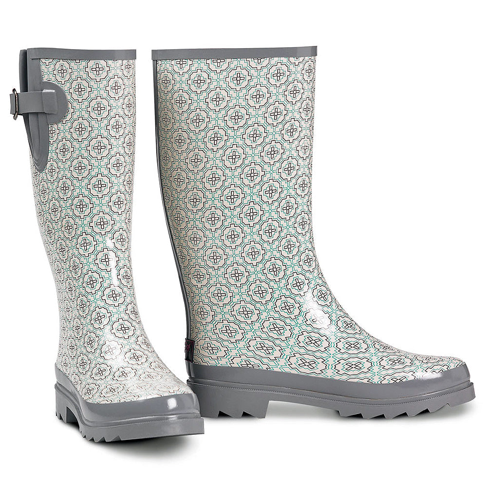 M&amp;F Western Rain Boot Womens Gray Geometric Design Round Toe Jayla Style