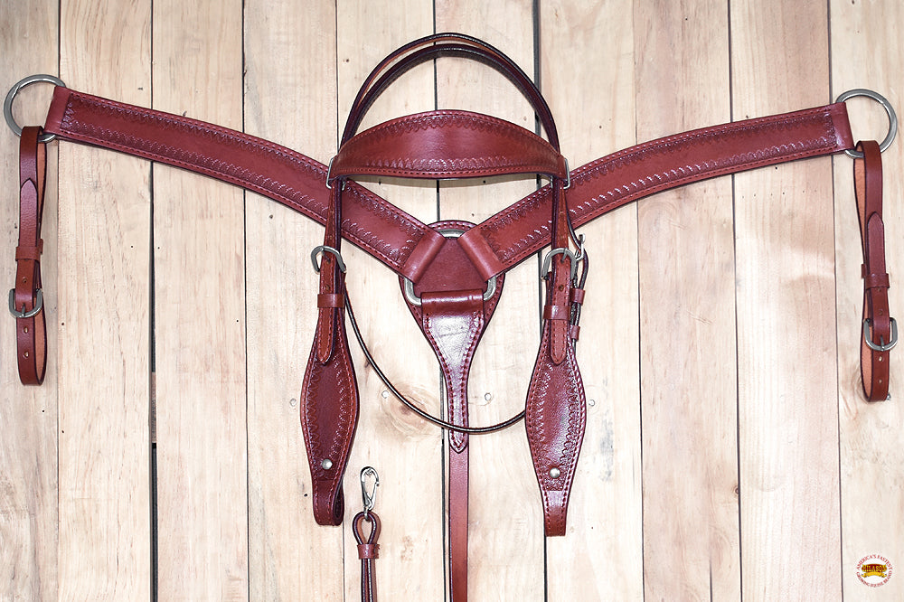 HILASON Western Genuine American Leather Horse Headstall &amp; Breast Collar Set