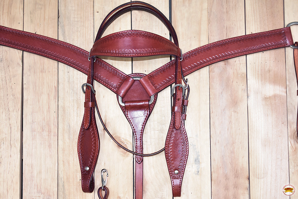 HILASON Western Genuine American Leather Horse Headstall &amp; Breast Collar Set