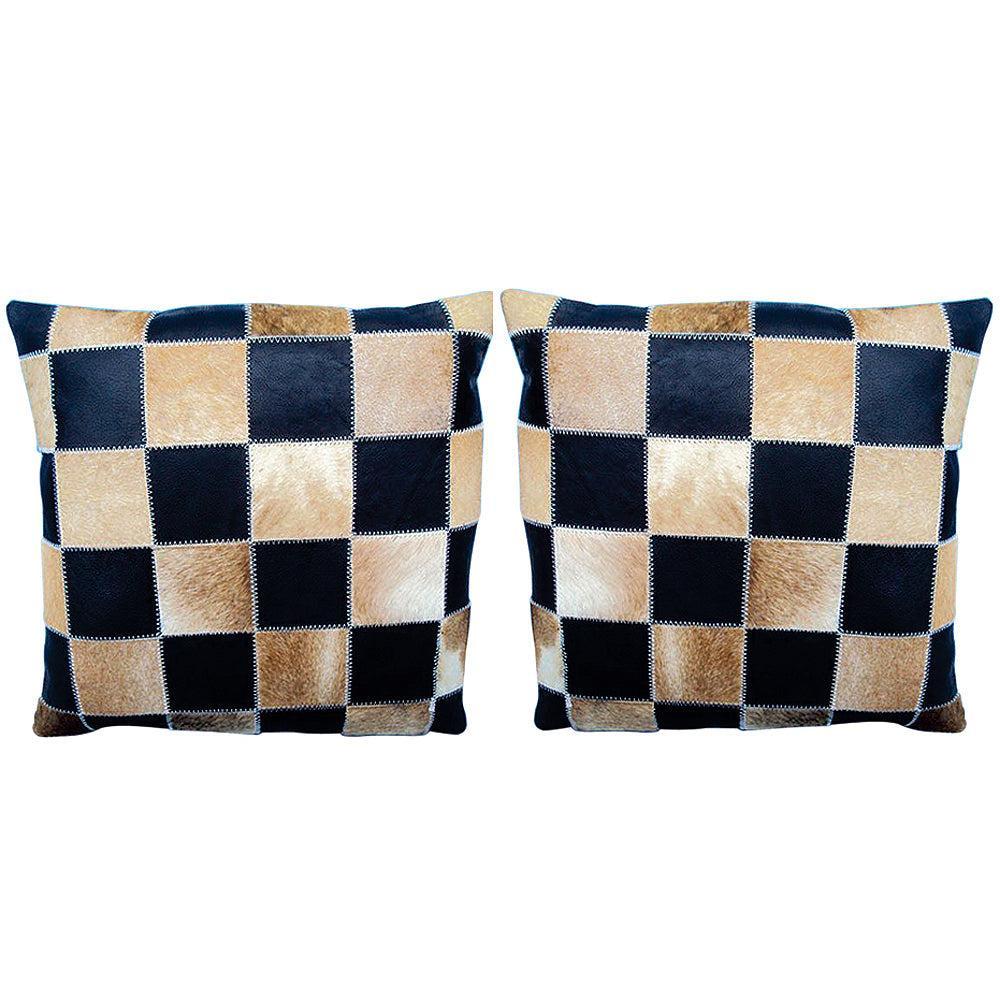 Set Of 2 Smooth Leather Patchwork Cushion Pillow Cover 16 X 16