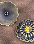 1.5 Inch HILASON Western Screw Back Concho Antique Brass W/ Yellow Crystals