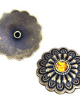 1.5 Inch HILASON Western Screw Back Concho Antique Brass W/ Yellow Crystals
