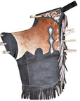 Hilason Western Adult Pro Rodeo Bronc Bull-Riding Leather Chinks Chaps Black