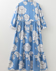 Floral Button-Front 3/4 Sleeve Ruffle Hem Dress