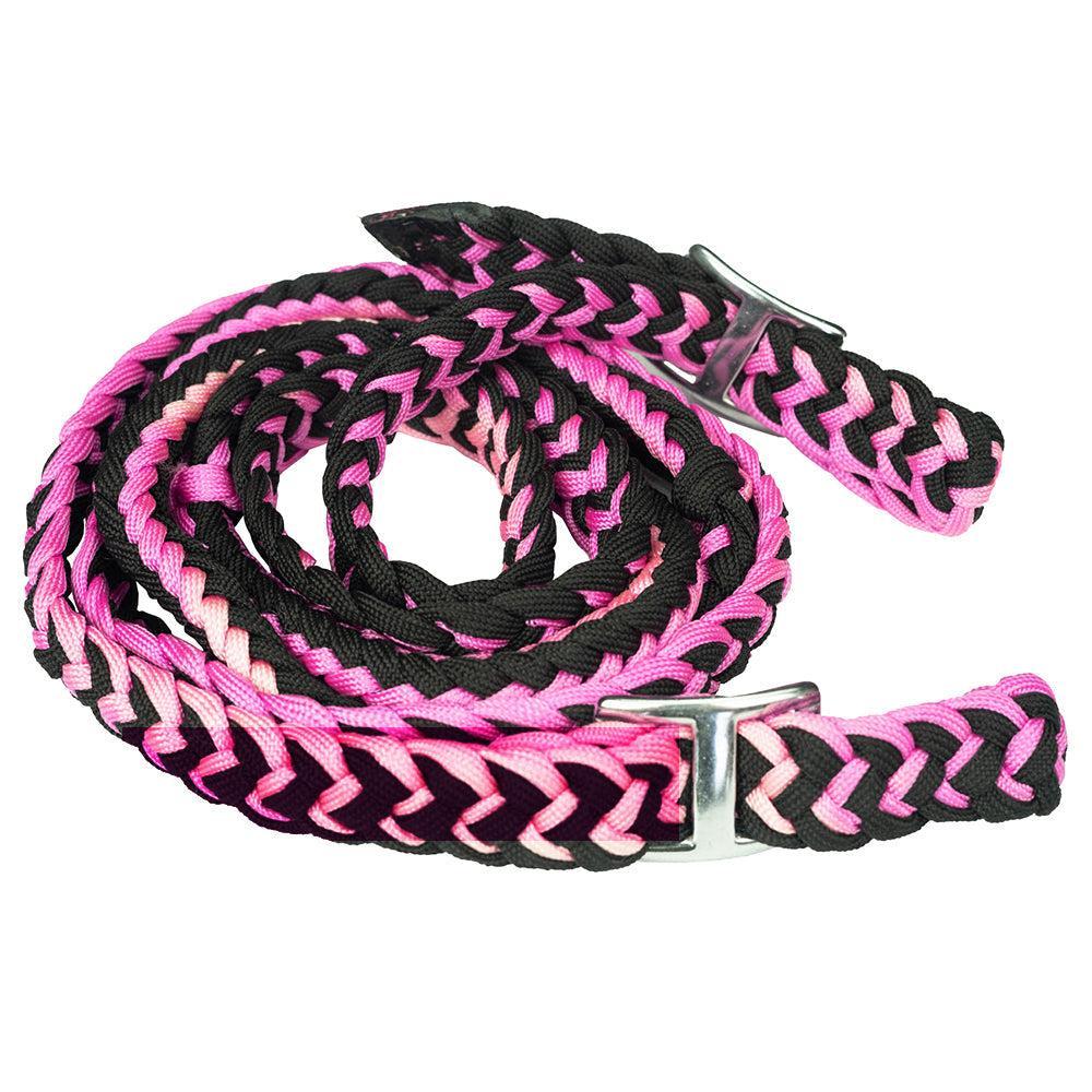 1" X 8Ft Hilason Braided Poly Barrel Reins Horse Racing Flat Grip Knots