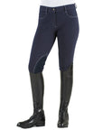 Ovation Euro Melange Knee Patch Breeches Indigo Denim-Knit Contrast Stitching