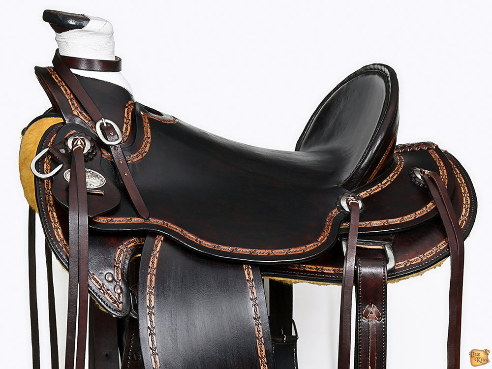 Hilason Western Horse Ranch Roping American Leather Wade Saddle Dark Brown