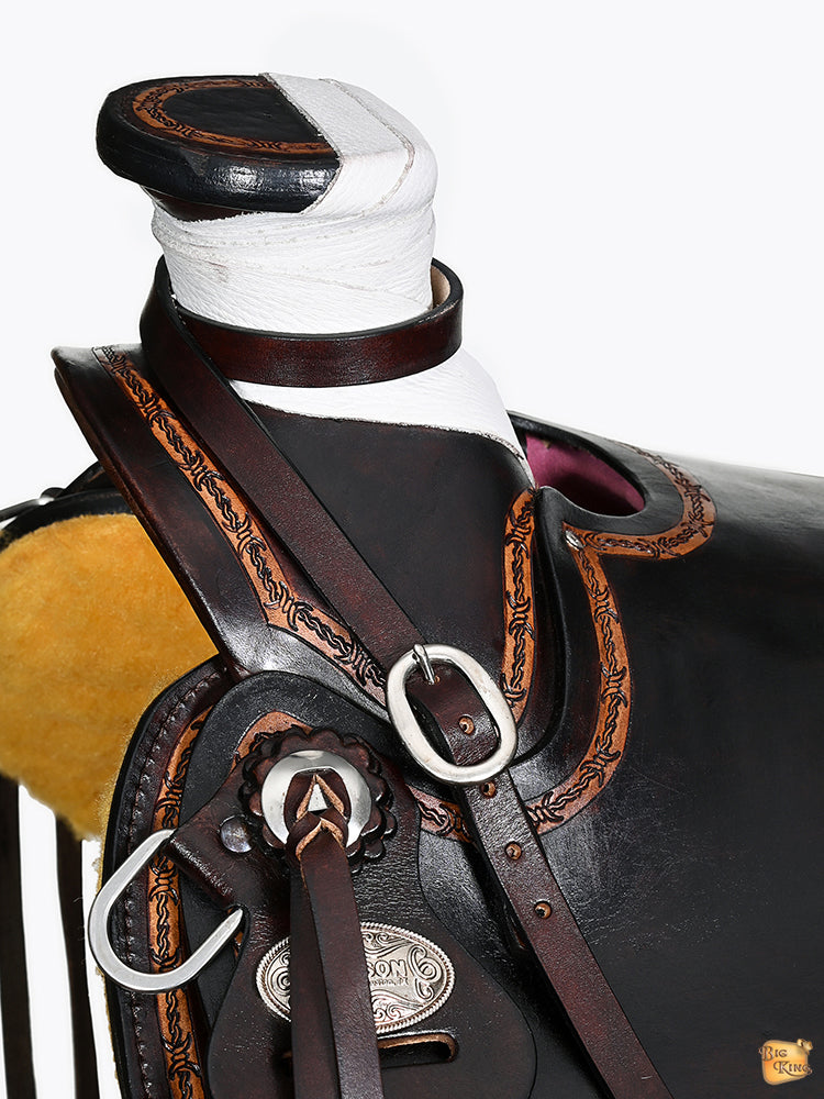Hilason Western Horse Ranch Roping American Leather Wade Saddle Dark Brown