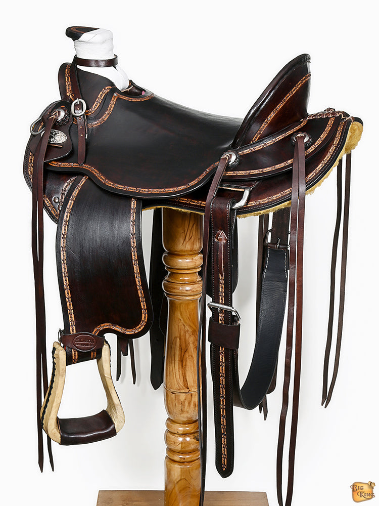Hilason Western Horse Ranch Roping American Leather Wade Saddle Dark Brown