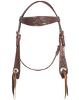 Brown Genuine Full Grain Leather Horse Headstall With Durable Diamond-Studded Comfort