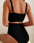 Colorblock Corded Top & High Waist Bikini Set