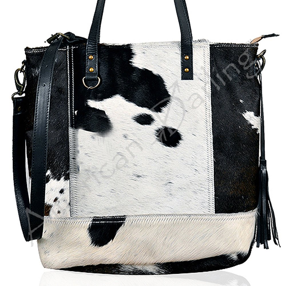 American Darling Western Tote Bag – Hair-On Cowhide with Genuine Leather Trim, Spacious Shoulder Bag for Everyday Use and Travel