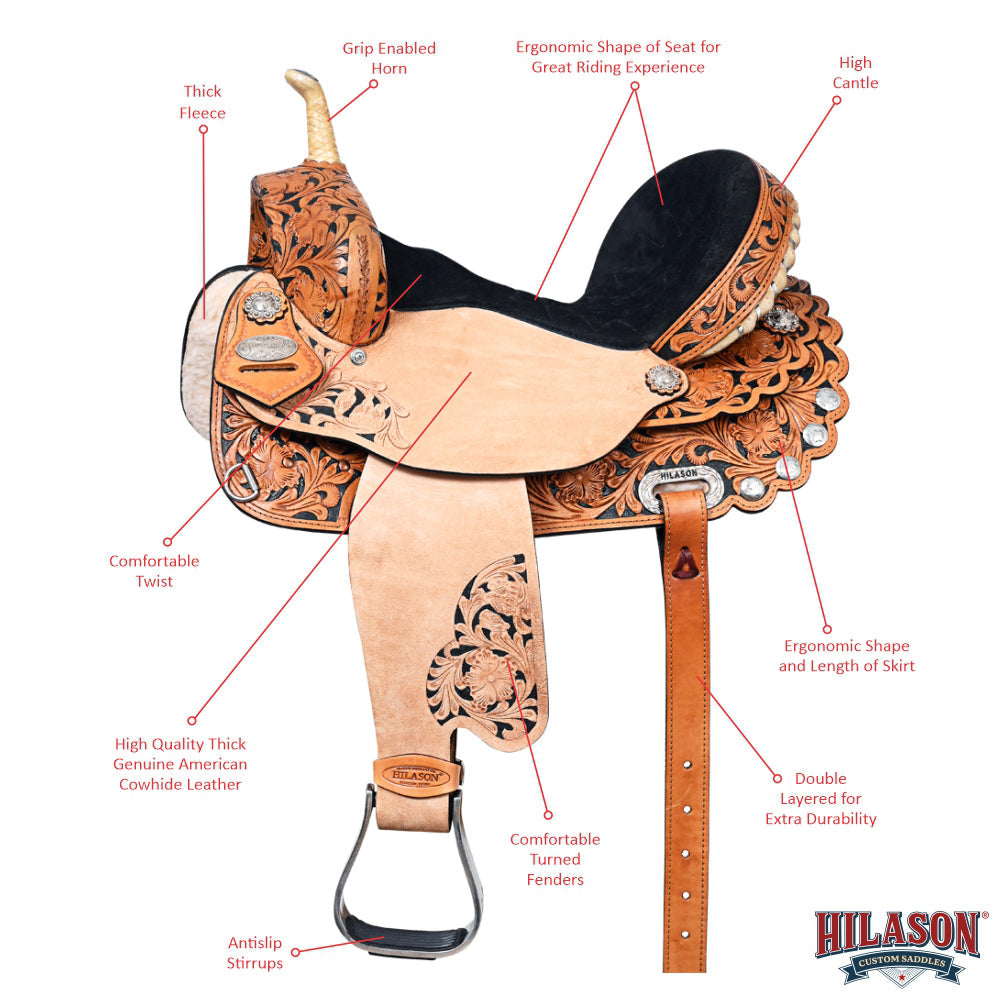 17 In HILASON Western Horse Saddle American Leather Flex Tree Trail &amp; Pleasure Rough Out