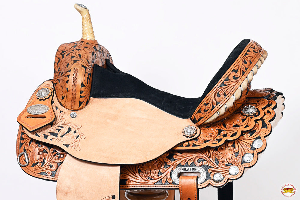 17 In HILASON Western Horse Saddle American Leather Flex Tree Trail &amp; Pleasure Rough Out