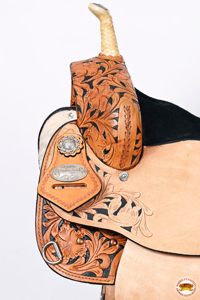 17 In HILASON Western Horse Saddle American Leather Flex Tree Trail &amp; Pleasure Rough Out