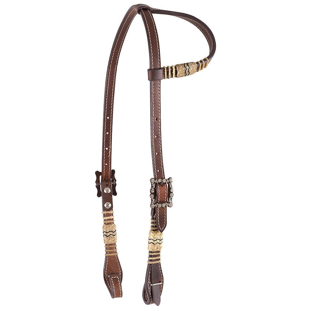 Cashel Horse Headstall Diamond Buckles Slip Ear Rawhide Trim Chocolate