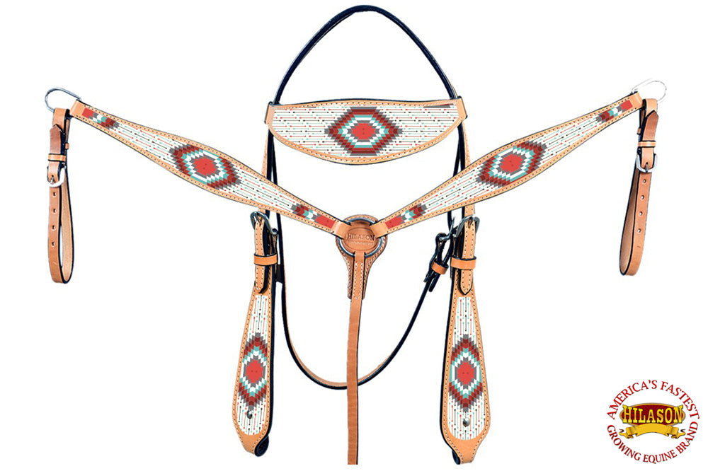 HILASON Western Horse Leather Headstall &amp; Breast Collar Tack Set Grey Firestorm