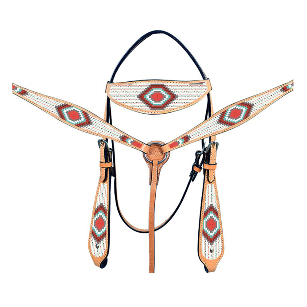 HILASON Western Horse Leather Headstall &amp; Breast Collar Tack Set Grey Firestorm