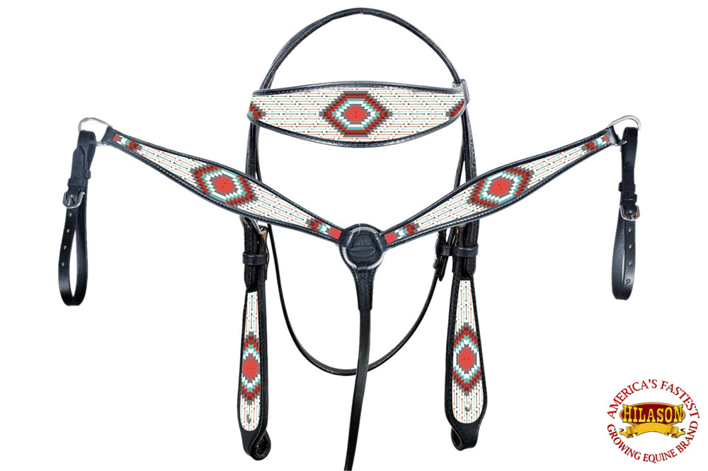 HILASON Western Horse Leather Headstall &amp; Breast Collar Tack Set