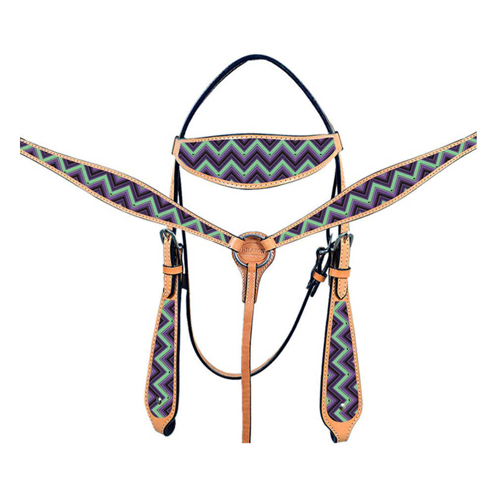 HILASON Western Horse Leather Headstall &amp; Breast Collar Tack Set Chevron