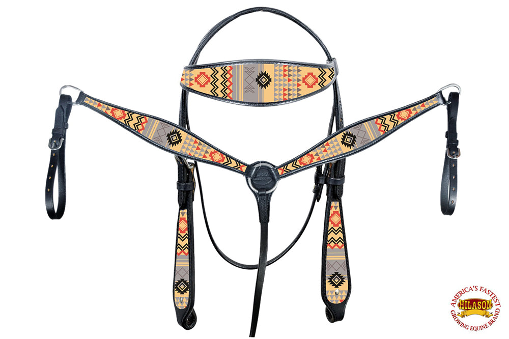 HILASON Western Horse Leather Headstall &amp; Breast Collar Tack Set