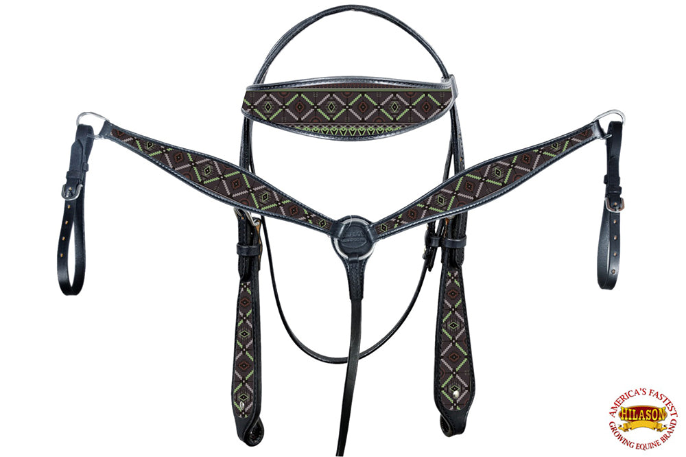 HILASON Western Horse Leather Headstall &amp; Breast Collar Tack Set Grey Firestorm