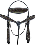 HILASON Western Horse Leather Headstall & Breast Collar Tack Set Grey Firestorm