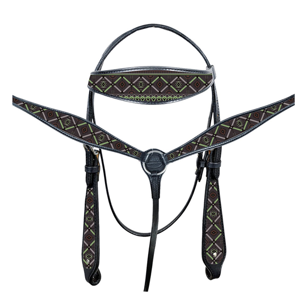 HILASON Western Horse Leather Headstall &amp; Breast Collar Tack Set Grey Firestorm