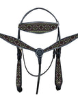 HILASON Western Horse Leather Headstall & Breast Collar Tack Set Grey Firestorm
